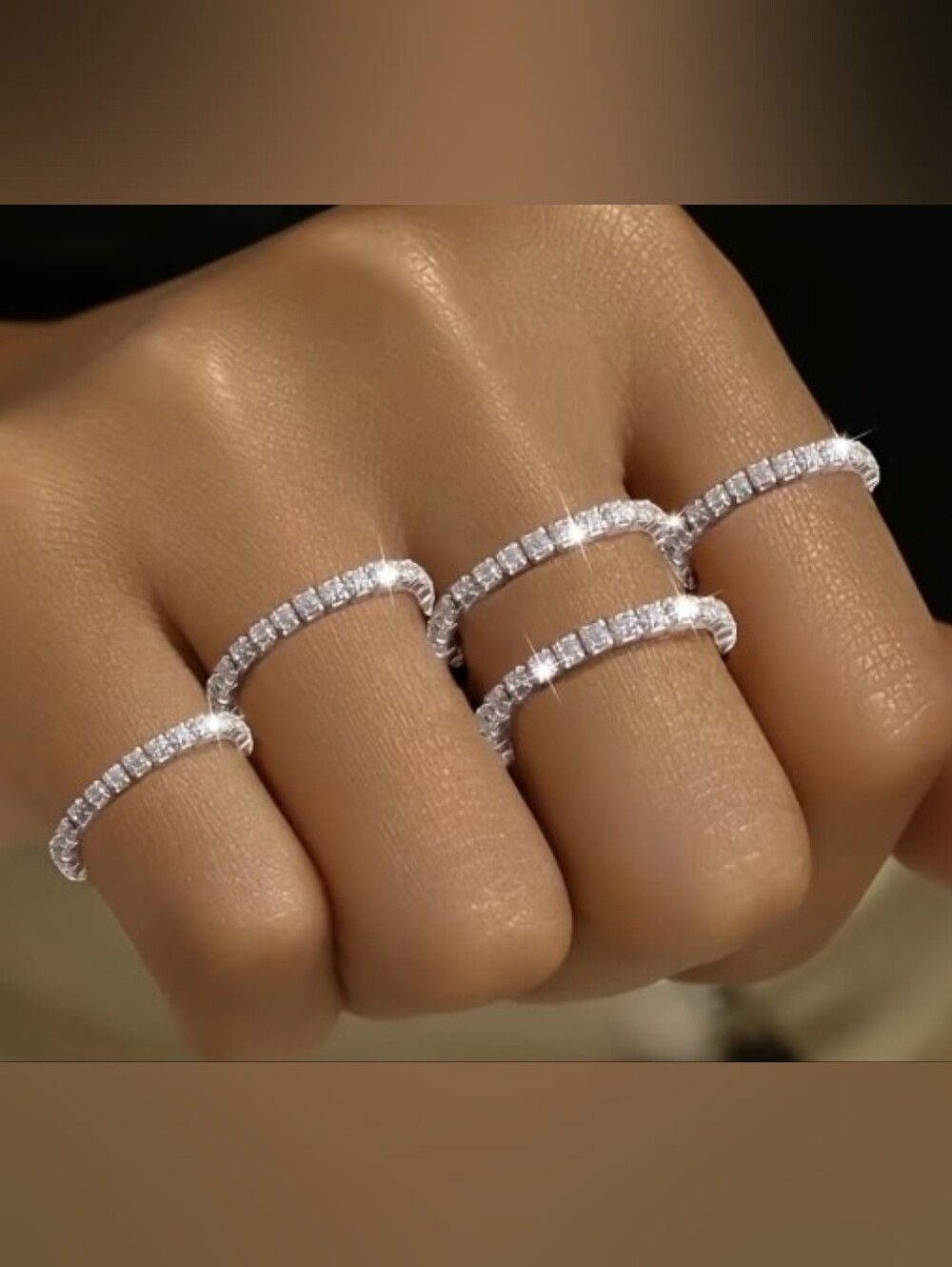 7/$10 Elegant Silver With Clear Crystals Ring - Elastic Ring (1-piece)